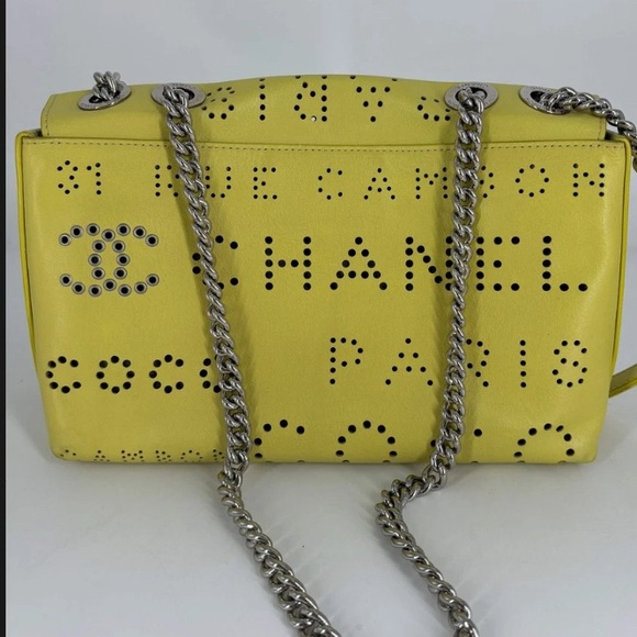 🔥Chanel Logo Eyelets Flap Bag Perforated Calfskin Leather , with Pochette , COA - Picture 3 of 5